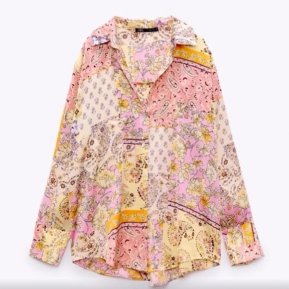 Zara Floral Women’s Satin Paisley Blouse Long Sleeve Button Down Size M - Picture 5 of 11